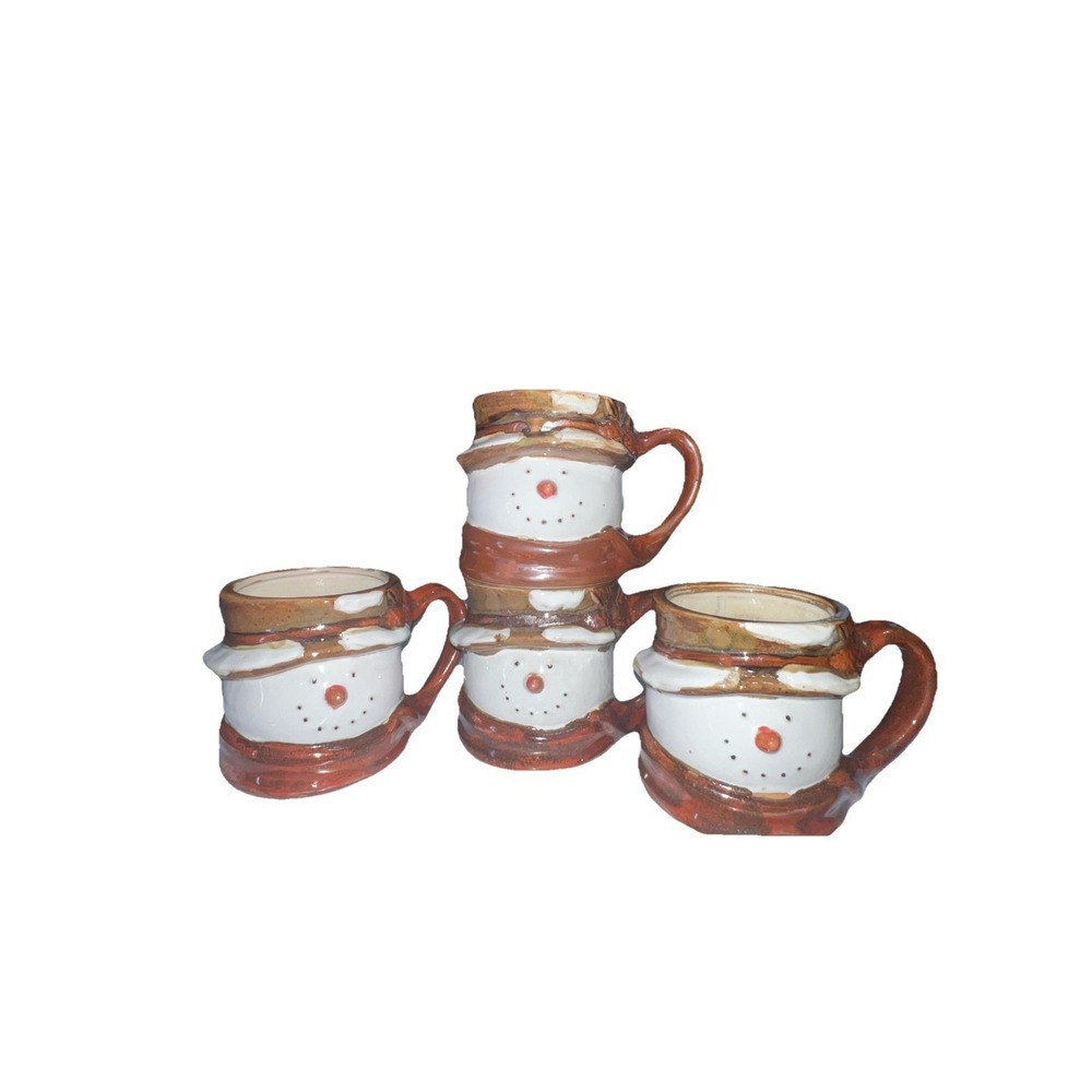 Vintage St. Nicholas Square FOREST FRIENDS 16oz Mugs Figural Snowman Head - (4)